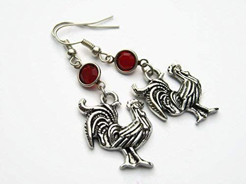 Rooster Birthstone Earrings Personalized Bird Earrings Animal Avian Earrings Chicken Earrings