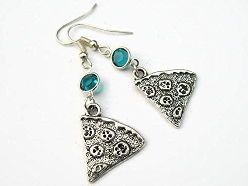 Personalized Pizza Birthstone Earrings Pepperoni Slice Earrings Foodie Earrings Italian Food Charm Jewelry