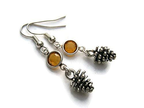 Pine Cone Birthstone Earrings Personalized Pinecones Earrings Autumn Earrings Nature Jewelry Gift