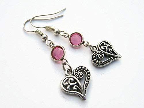 Filigree Heart Birthstone Earrings Personalized Love Earrings Romantic Earrings Hearts