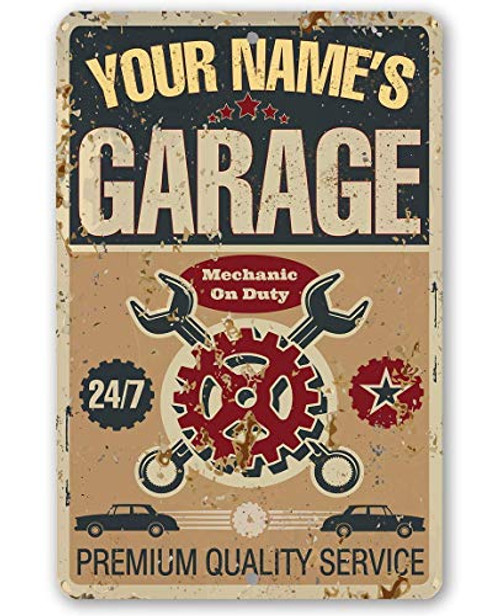 Personalized Garage Metal Sign - Durable Metal Sign - 8 inch  x 12 inch  or 12 inch  x 18 inch  Use Indoor Outdoor - Great Auto Shop and Home Decor and a Great Gift for Mechanic Under  25