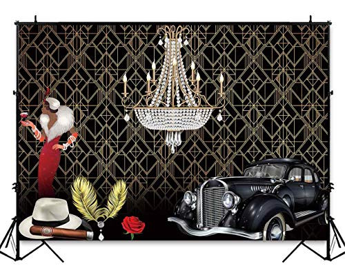 Funnytree 7x5ft Roaring 20's Themed Party Backdrop The Great Gatsby Flapper Adult Birthday Background Gangster Vintage 20s Decor Wedding Decoration Photo Booth Cake Table Banner