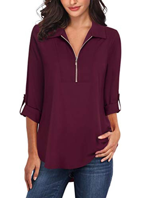 Lotusmile Chiffon Blouses for Women Womens Lapel V Neck Chiffon Blouse Half Zip up Casual Tunic Shirts 3 4 Cuffed Sleeve Soft Cute Red Shirt Elegant Tunic Tops for Leggings Dressy Christmas Blouses Lotusmile Chiffon Blouses for Women Womens Lapel V Neck Chiffon Blouse Half Zip up Casual Tunic Shirts 3 4 Cuffed Sleeve Soft Cute Red Shirt Elegant Tunic Tops for Leggings Dressy Christmas Blouses