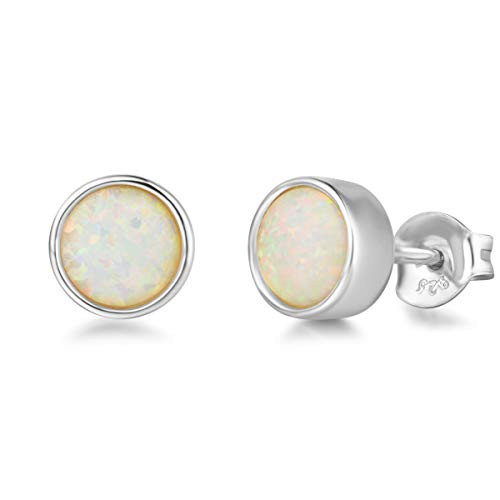 FANCIME Sterling Silver Created Fire Opal Round Stud Earrings October Birthstone Small Dainty hypoallergenic Earrings Fine Jewelry for Women FANCIME Sterling Silver Created Fire Opal Round Stud Earrings October Birthstone Small Dainty hypoallergenic Earrings Fine Jewelry for Women