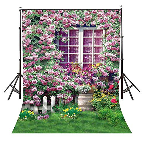 Lylycty 5x7ft Polyester Backdrop Garden Many Flowers Around The Window Picture for Background Photograpy Backdrops Studio Photo Props Cloth LYGE426
