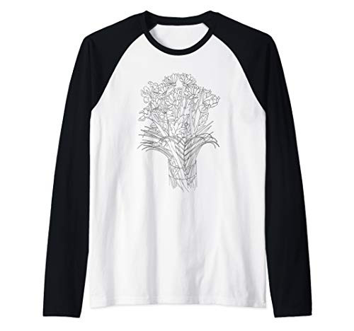 Botanical Garden Floral Bouquet Flowers Wildflower Line Art Raglan Baseball Tee