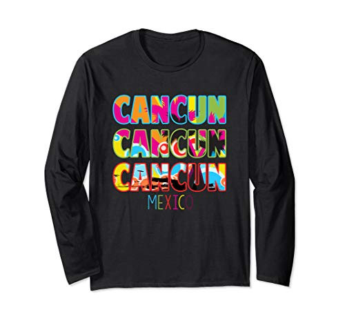 Cancun Mexico - MX - Souvenir Colorful Block Lettering Long Sleeve T-Shirt