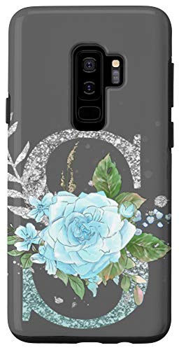 Galaxy S9 plus  First Name Initial S Monogram Blue Rose Gray Background Case