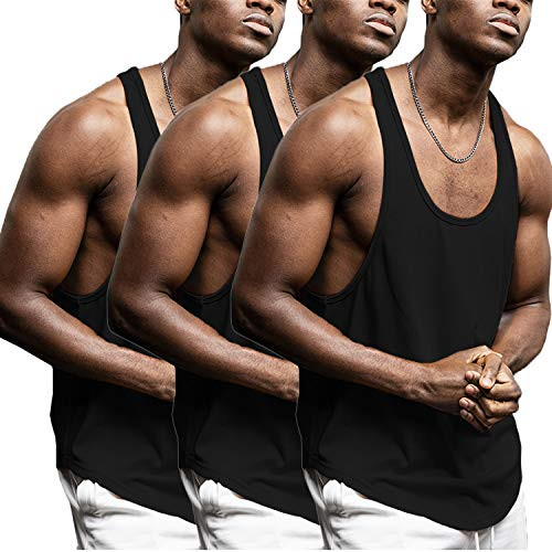 LecGee Mens 3 Packs Workout Tank Top Y Back Gym Muscle Tee Fitness Bodybuilding Sleeveless Shirt