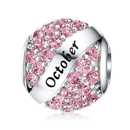 October Birthstone Charms for Pandora Charms Bracelet 925 Sterling Silver Bead Openwork Charms Happy Birthday Charms Jewelry Gift for Women