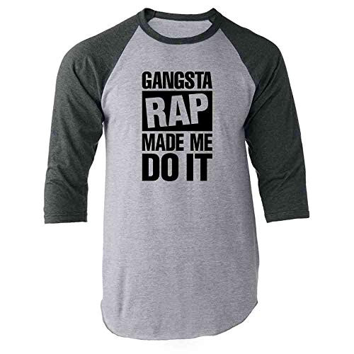 Pop Threads Gangsta Rap Made Me Do It Gray XL Raglan Baseball Tee Shirt