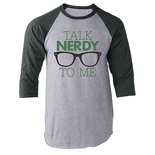 Pop Threads Talk Nerdy to Me Gray XL Raglan Baseball Tee Shirt