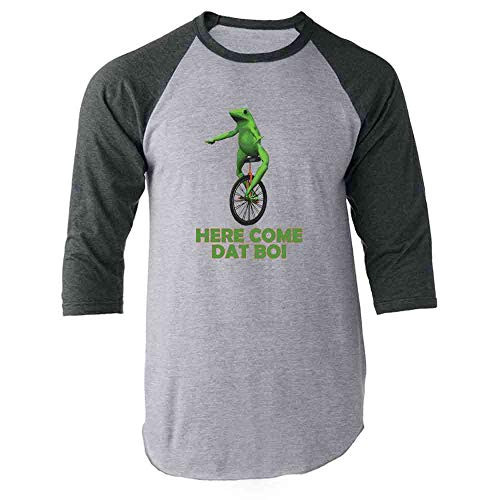 Pop Threads Here Come Dat Boi Meme Frog Funny Unicycle Gray XL Raglan Baseball Tee Shirt
