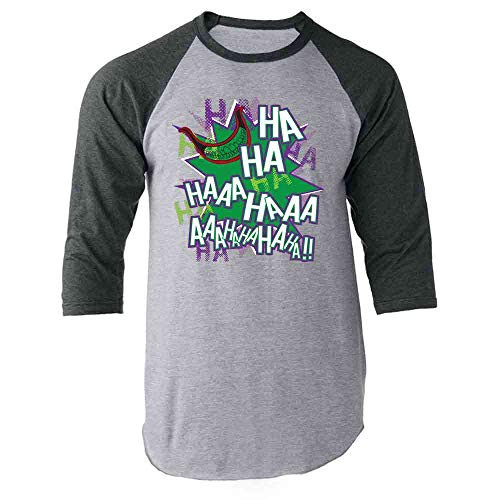 Maniacal Villain Laugh HA HA HA Funny Gray XL Raglan Baseball Tee Shirt