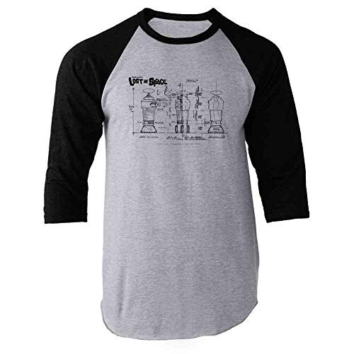 Lost in Space Robot Blueprint B9 Retro SciFi TV Black XL Raglan Baseball Tee Shirt