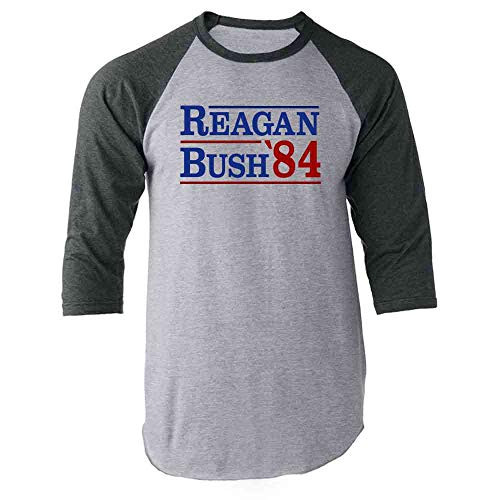 Pop Threads Ronald Reagan George Bush 1984 Campaign Gray XL Raglan Baseball Tee Shirt