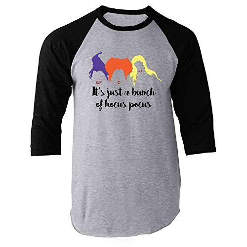 Pop Threads Its Just A Bunch of Hocus Pocus Costume Black XL Raglan Baseball Tee Shirt