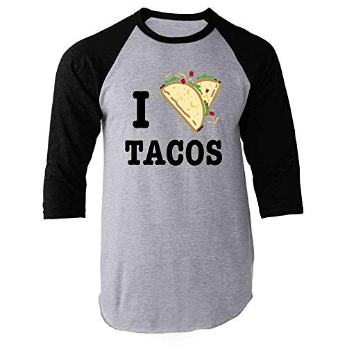 I Love Tacos Heart Funny Cute Favorite Food Mexican Black XL Raglan Baseball Tee Shirt