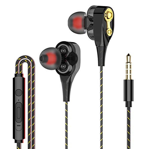 TYYW in-Ear HeadphonesDual Drive Stereo Wired Earphone in-Ear Headset Earbuds Bass Earphones Suitable for iPhone Samsung 3.5Mm Sport Gaming Headset with MicBlack