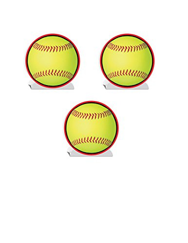 Beistle 54766, 3 Piece 3-D Softball Centerpieces, 10"