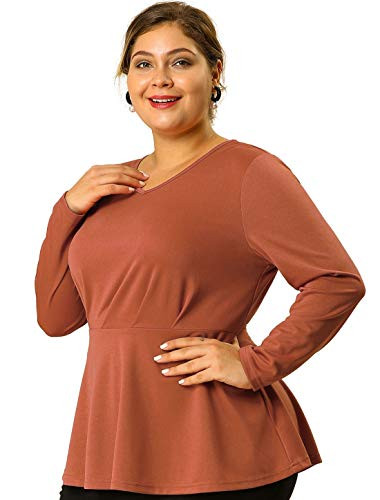 Agnes Orinda Womens Plus Size Blouses V Neck Long Sleeve Peplum Tops 4X Orange