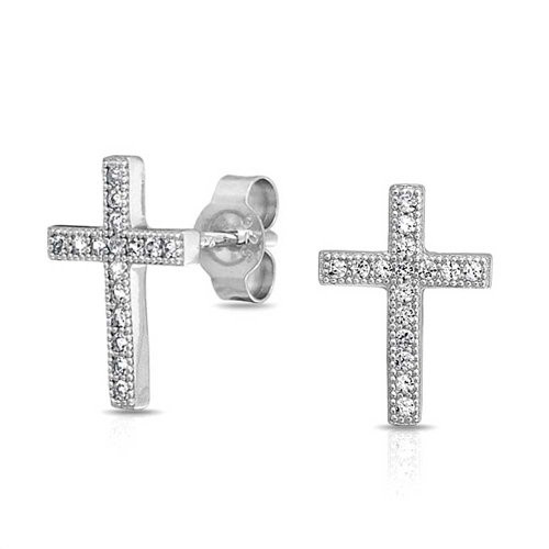 Cross Religious Communion CZ Micro Pave Tiny Stud Earrings For Women For Teen Men Cubic Zirconia 925 Sterling Silver Cross Religious Communion CZ Micro Pave Tiny Stud Earrings For Women For Teen Men Cubic Zirconia 925 Sterling Silver