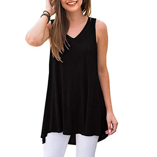 AWULIFFAN Womens Summer Sleeveless V-Neck T-Shirt Tunic Tops Blouse Shirts  BlackXX-Large