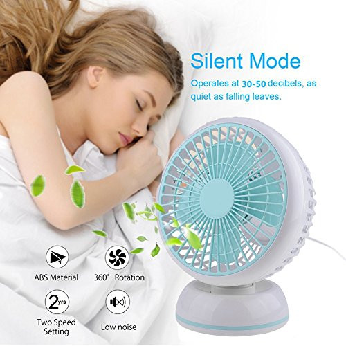 LIANGUS Quiet USB Desk Fan 7 inch Table Fan USB Powered Personal Fan with 3.3ft Retractable USB Cable 2 Speeds Office Desktop Fan for Baby Room Office Home NOT PORTABLE