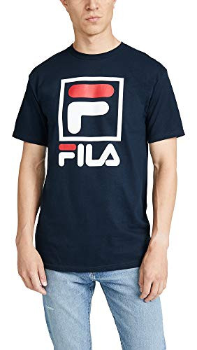 Fila Mens Stacked Tee Shirt Navy White Chinese Red Large