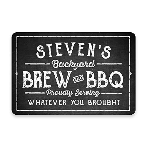 Pattern Pop Personalized Chalkboard Look Brew  and  BBQ Metal Sign 8 X 12