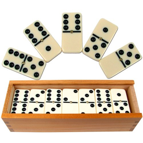 Hey! Play! Dominoes Set- 28 Piece Double-Six Ivory Domino Tiles Set, Classic Numbers Table Game with Wooden Carrying/Storage Case by (2-4 Players) Hey! Play! Dominoes Set- 28 Piece Double-Six Ivory Domino Tiles Set, Classic Numbers Table Game with Wooden Carrying/Storage Case by (2-4 Players)