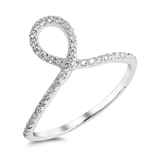 Micro Pave Swirl White CZ Knot Ring New .925 Sterling Silver Band Size 8