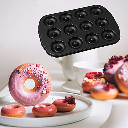 KOBSAINF 12-Cavity Non-Stick Mini Donut Pan Mini Donut Pan Baking Molds Muffin Cake Mould for Full-Size and Small Donuts