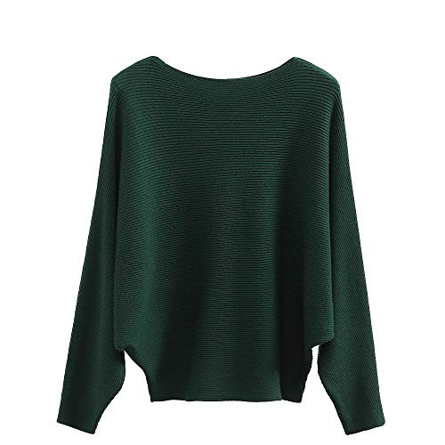 EDSTAR Boat Neck Batwing Sleeves Dolman Knitted Sweaters Autumn Winter Pullovers Tops for Women Green