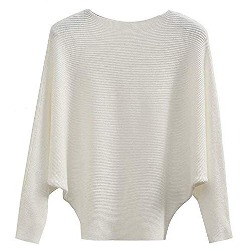 EDSTAR Boat Neck Batwing Sleeves Dolman Knitted Sweaters Autumn Winter Pullovers Tops for Women White