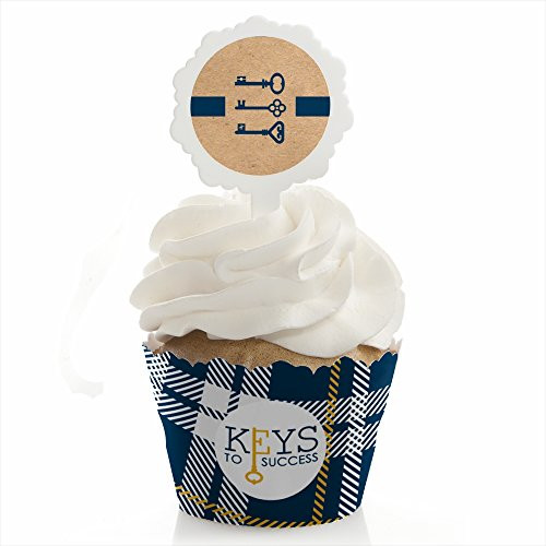 Grad Keys to Success - Graduation Cupcake Wrapper and Pick - Cupcake Decorating Kit - Set of 24