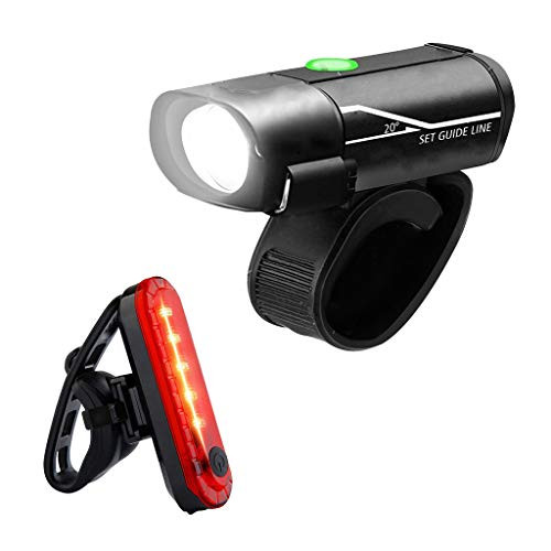TeaBoy USB Rechargeable Bike Light Set - Powerful 350 Lumens LED Bicycle Headlight  and  120 Lumens Tail Light - IPX5 Waterproof Super Bright Front Light  and  Rear Light Cycling Safety