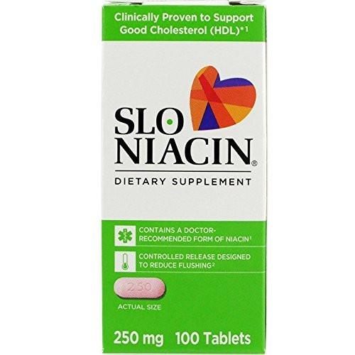 Slo-Niacin Dietary Supplement Once Daily with 250 mg Niacin Vitamin B from Nicotinic Acid for High Absorption 250 mg 100 Tablets per Bottle