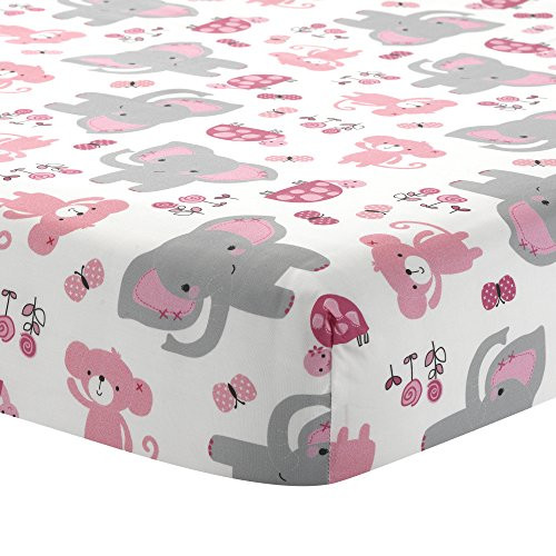 Bedtime Originals Twinkle Toes Elephant Fitted Crib Sheet, Pink/White