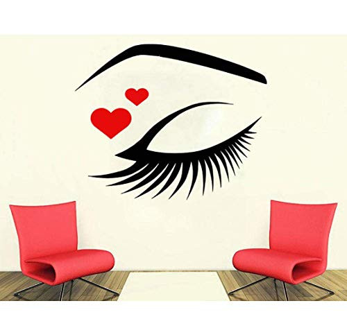SSHNGM with Red Heart Wall Decal Eye Eyelashes Lashes Eyebrows Brows Beauty Salon Vinyl Sticker Make Up Room Decoration 52X42Cm