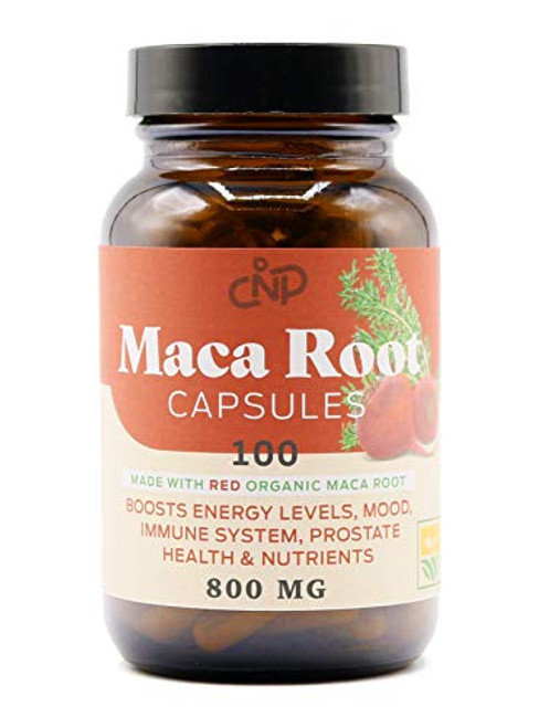 Organic Red Maca Root Capsules - 800mg 100 Gelatinized Pills Pure Organic Red Raw Maca Root Powder Supplement