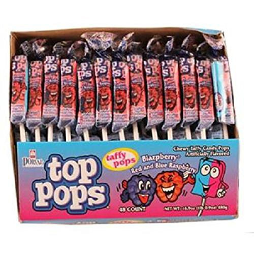 Top Pops Blazpberry Red  and  Blue Raspberry Lollipops 48 Count  SUGAR CANDY - SUCKER LOLLI POP
