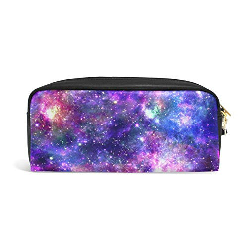 Linomo Pencil Bag Galaxy Space Zipper Leather Pencil Case Pen Bag Pouch Holder Small Cosmetic Brush Makeup Bag for Travel Office School