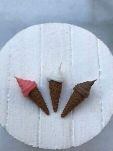 cdc Miniature Dollhouse Accessories ~ 3 Mini Soft Serve Ice Cream Cones