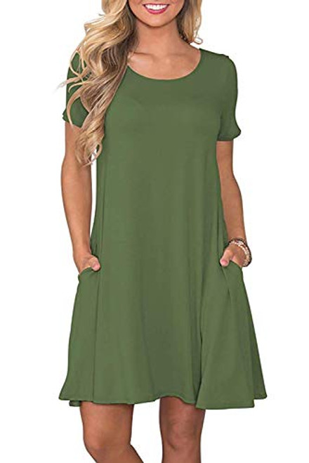 IHOT Womens Casual T Shirt Dresses Short Sleeve Swing Dress with Pockets Womens Tunic Dress Army Green