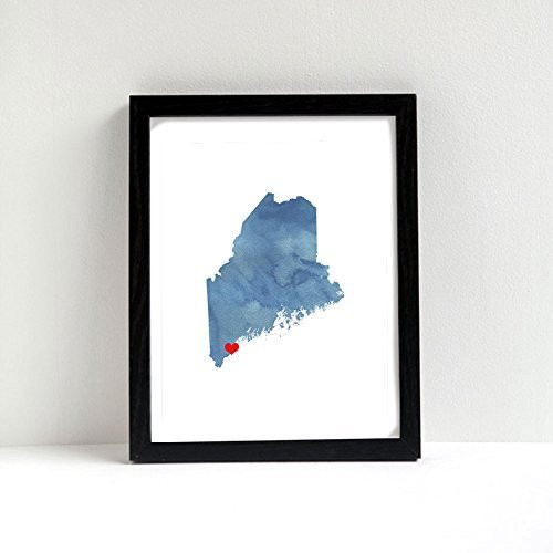 Maine or ANY state Map Art Print - Watercolor Series Hometown Wall Art Paint Painted