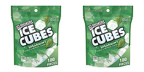 Ice Breakers Gum Sugar Free Ice Cubes with Xylitol Spearmint 100 Piece Pouch Pack of 2