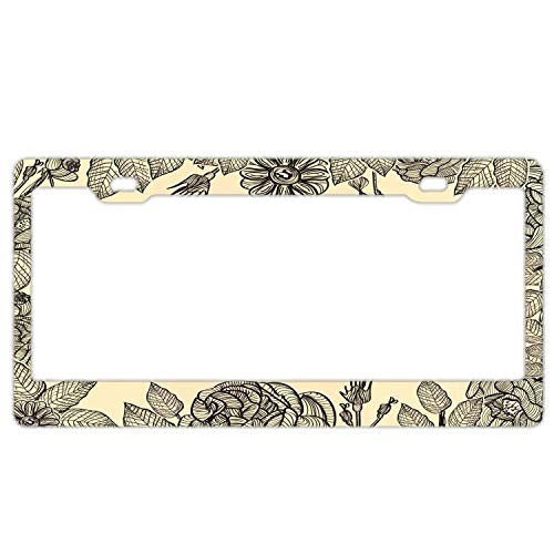 Starfactr U.S. Canada Passed Car Tag Frame Aluminum Metal License Plate Frame Blac kVintage Flowers Garden