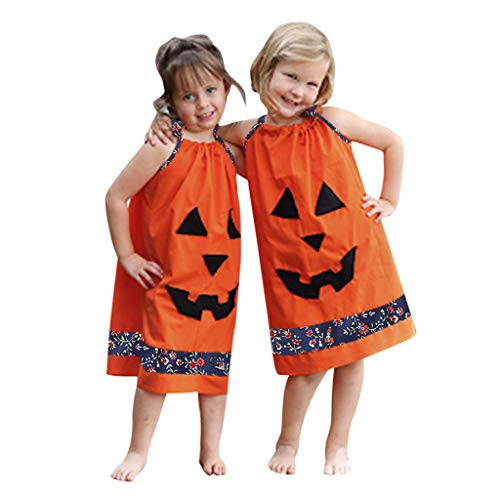 Shan-S Toddler Kids Baby Girls Sleeveless Halloween Pumpkin Floral Print Princess Dress Outfits Shan-S Toddler Kids Baby Girls Sleeveless Halloween Pumpkin Floral Print Princess Dress Outfits