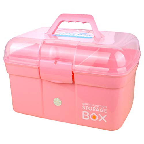 Exceart Plastic Storage Box Family First Aid Box Tool Box Multipurpose Organizer Portable Handled Storage Case for Art Craft Cosmetic Pink